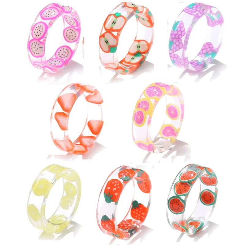Summer Fashion Fresh Fruits Transparent Resin Acrylic Ring For Women Girls New Design Strawberry Lemon Finger 2021 Trend Jewelry
Summer Fashion Fresh Fruits Transparent Resin Acrylic Ring For Women Girls New Design Strawberry Lemon Finger 2021 Trend Jewelry