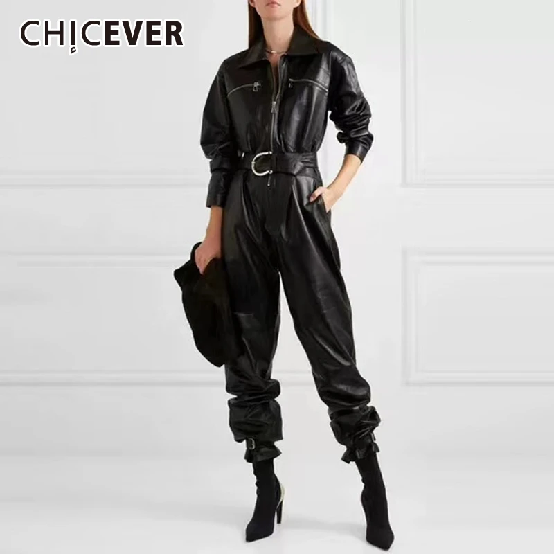Женский комбинезон CHICEVER повседневный прямой из искусственной кожи с длинными