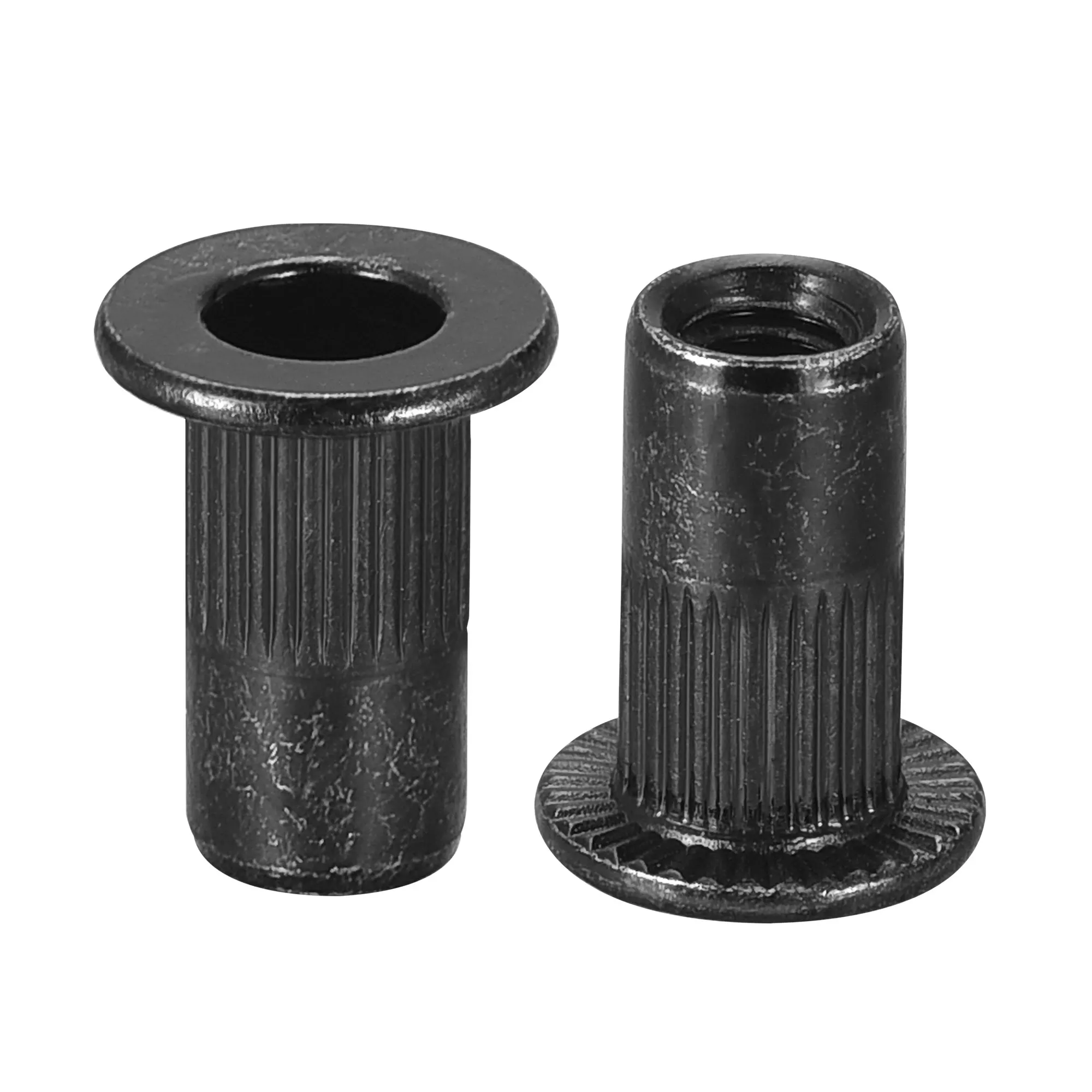 

Uxcell M3 Rivet Nuts Carbon Steel Zinc-Plated Knurled Flat Head Threaded Insert Nut for Screw Attachments Black 100Pcs