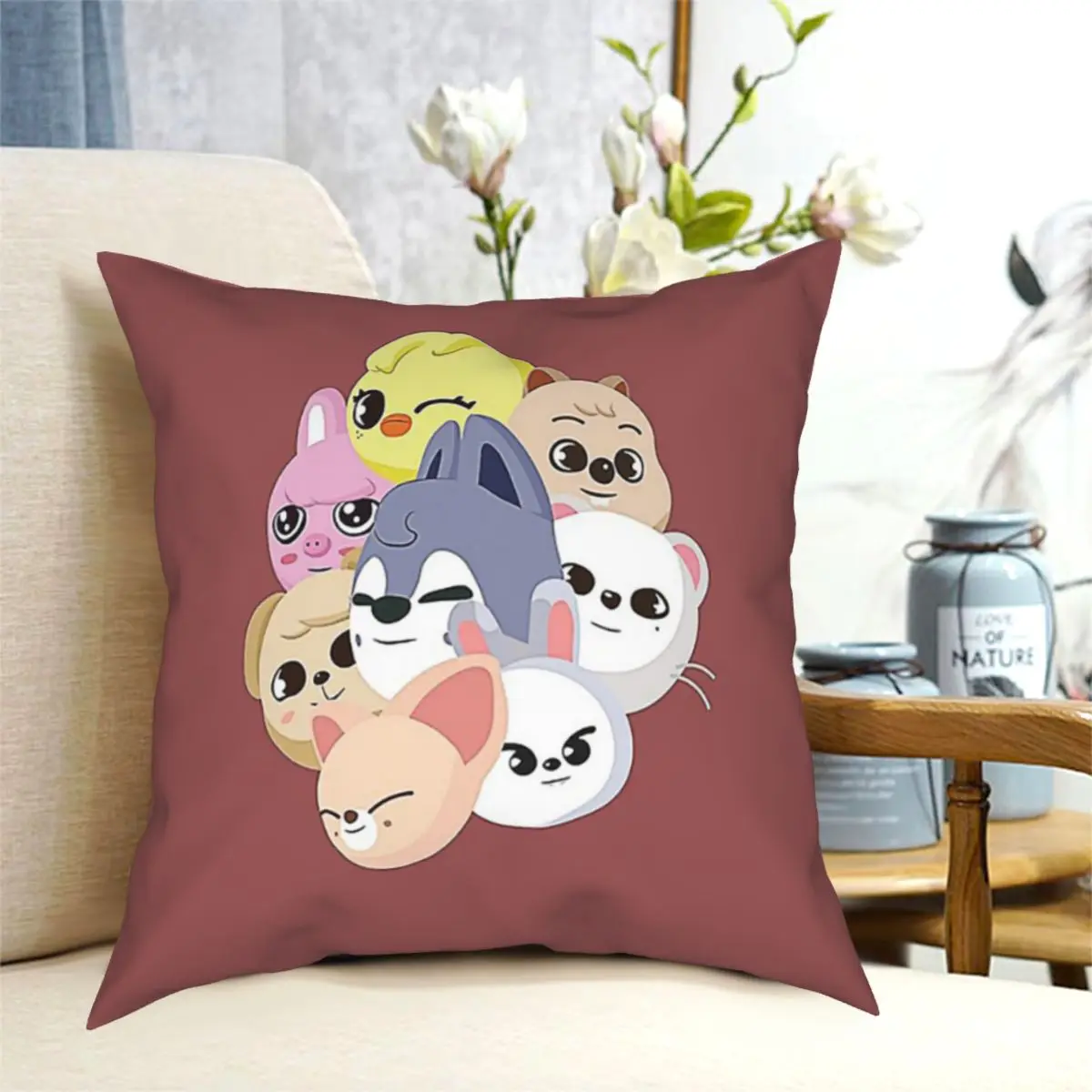 

SkzOO CharacterS Throw Pillow Cushion Cover Decorative Pillowcases Case Home Sofa Cushions 40x40,45x45cm(Double Sides)