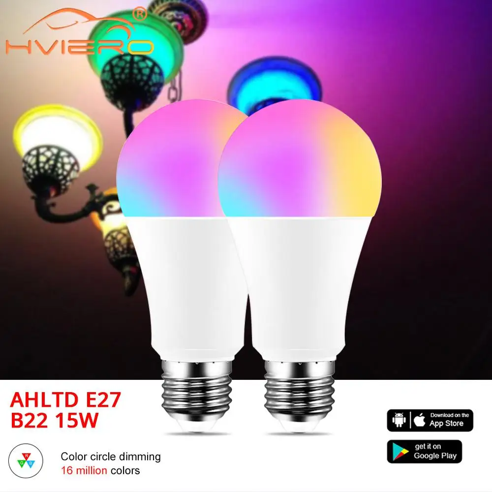 

1pcs 15W WiFi Smart Light Bulb B22 E27 LED Lamp Alexa Control RGB Dimming Color Timer Function Magic Bulb Smart Bulb For Home
