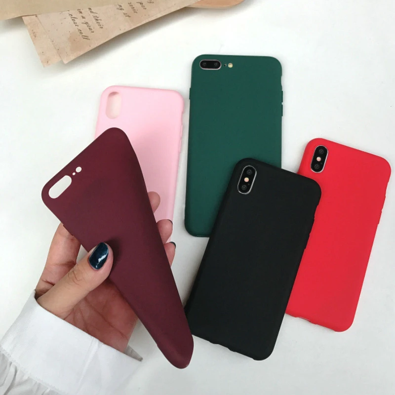 

Phone Case For iPhone 7 6 6s Plus 5 5s SE Simple Solid Color Ultrathin Soft For Iphone X XS Max XR Candy Color Back Cover Capa