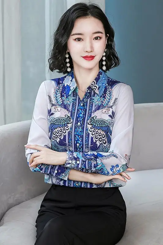 Houthion Silk Women's Blouses New Slim Retro Blouse Printing Buttons Shirt Spring/autumn Fashion Long Sleeve Top
Houthion Silk Women's Blouses New Slim Retro Blouse Printing Buttons Shirt Spring/autumn Fashion Long Sleeve Top