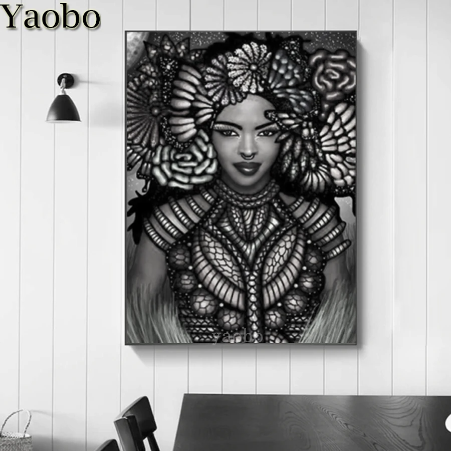 

Алмазная 5d картина с африканской женщиной, полноразмерная вышивка квадратными и круглыми стразами «сделай сам», мозаика, Набор для вышивки крестиком черной девушки, украшение