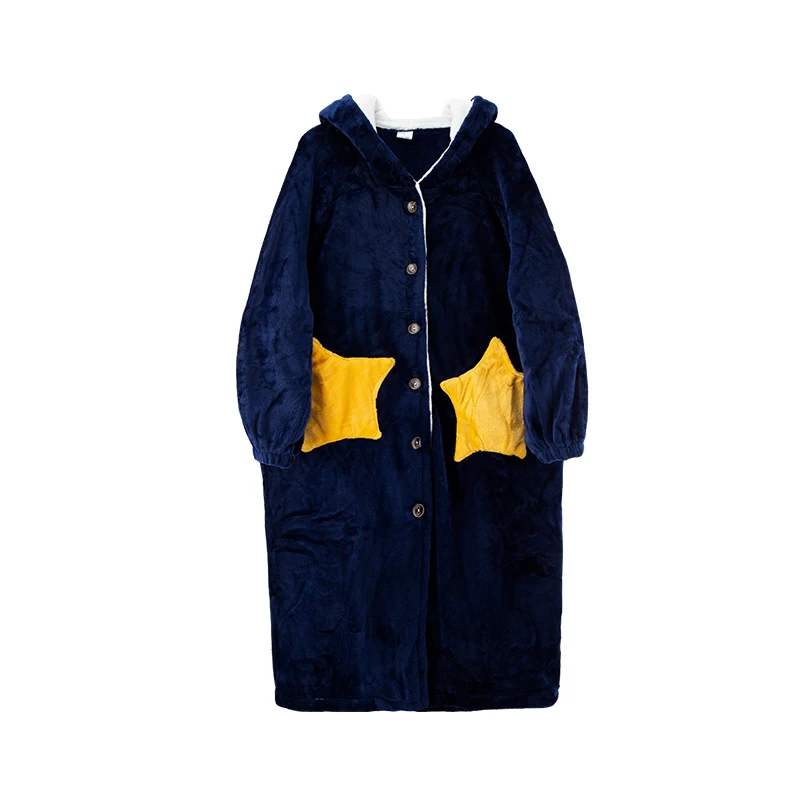 Women Robe With Cap Winter Thick Bathrobe Gown Casual Loose Nightdress Sleepwear Ladies Warm Nightwear Home Clothes 
Women Robe With Cap Winter Thick Bathrobe Gown Casual Loose Nightdress Sleepwear Ladies Warm Nightwear Home Clothes