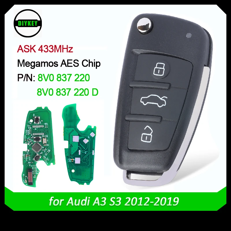 DIYKEY Keyless for Audi A3 S3 2012 2013 2014 2015 2016 2017 2018 2019 433MHz 8V0 837 220 D 8V0837220D / 8V0837220 Remote Key Fob
DIYKEY Keyless for Audi A3 S3 2012 2013 2014 2015 2016 2017 2018 2019 433MHz 8V0 837 220 D 8V0837220D / 8V0837220 Remote Key Fob
