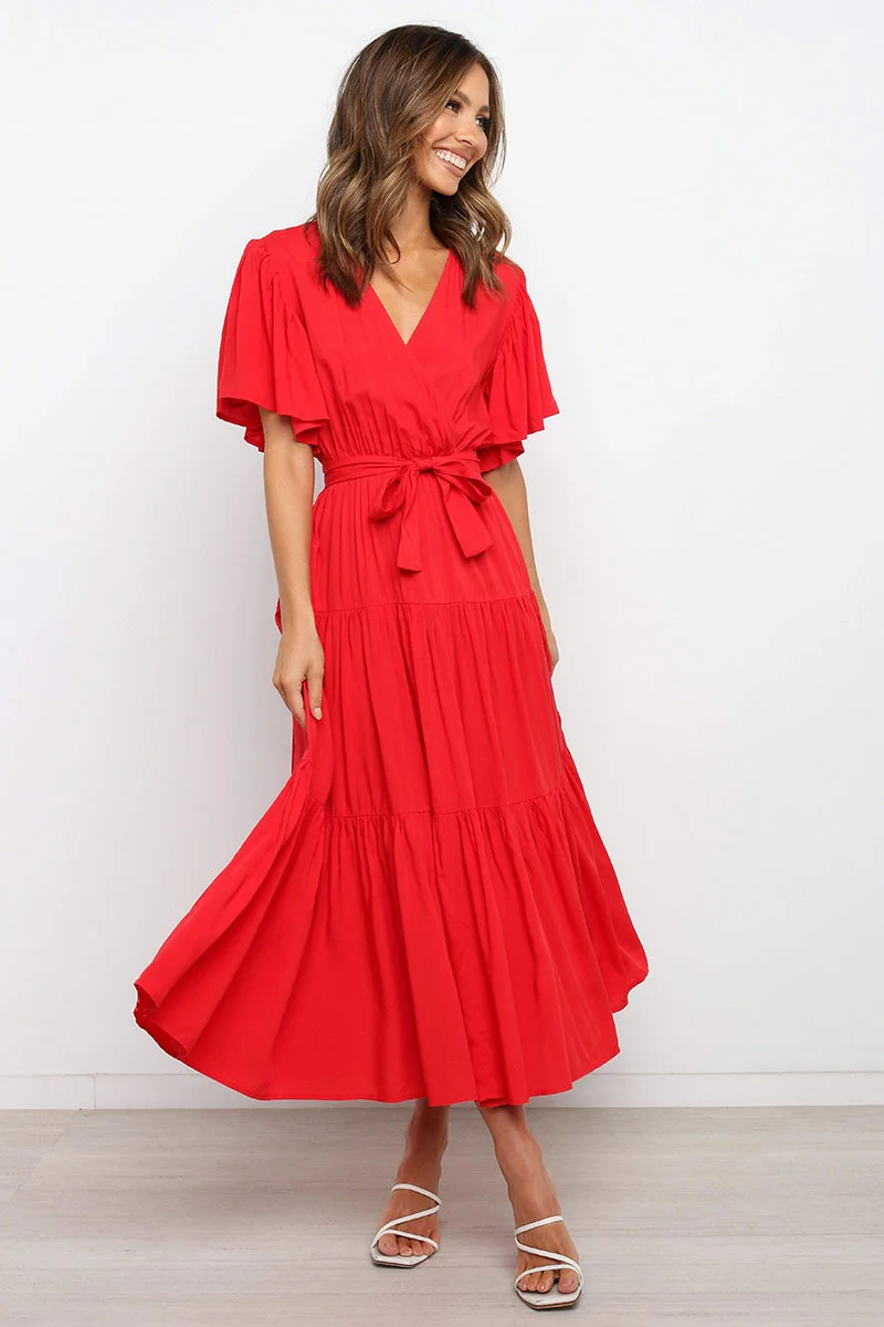 Summer Mid Length Dress Women 2021 Flare Sleeve Ruched V-Neck Dresses With Bandage Elegant Boho Elastic Waist Robe Femme
Summer Mid Length Dress Women 2021 Flare Sleeve Ruched V-Neck Dresses With Bandage Elegant Boho Elastic Waist Robe Femme