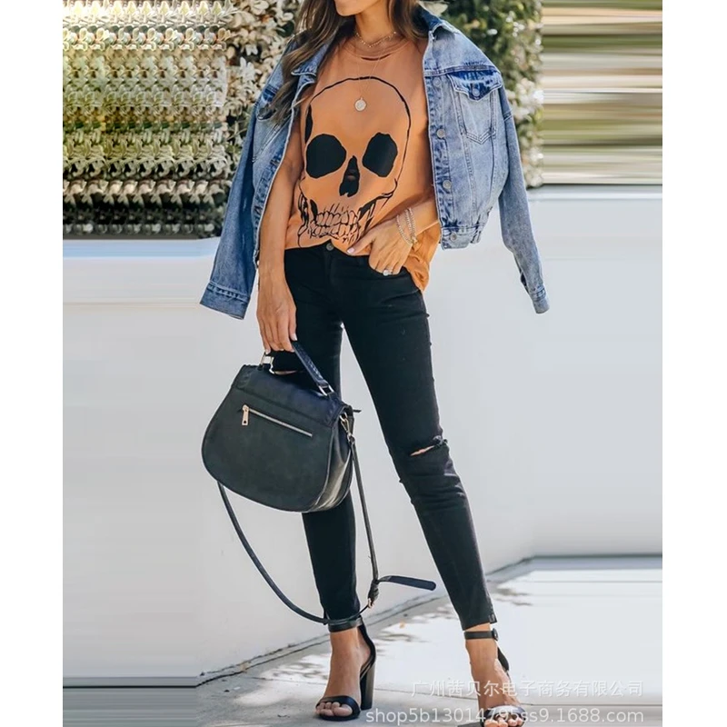 Mandylandy T-shirt Summer Fashion O-Neck Short Sleeves Pullover T-shirt Tops Women's Casual Skull Print Ripped T-shirt
Mandylandy T-shirt Summer Fashion O-Neck Short Sleeves Pullover T-shirt Tops Women's Casual Skull Print Ripped T-shirt