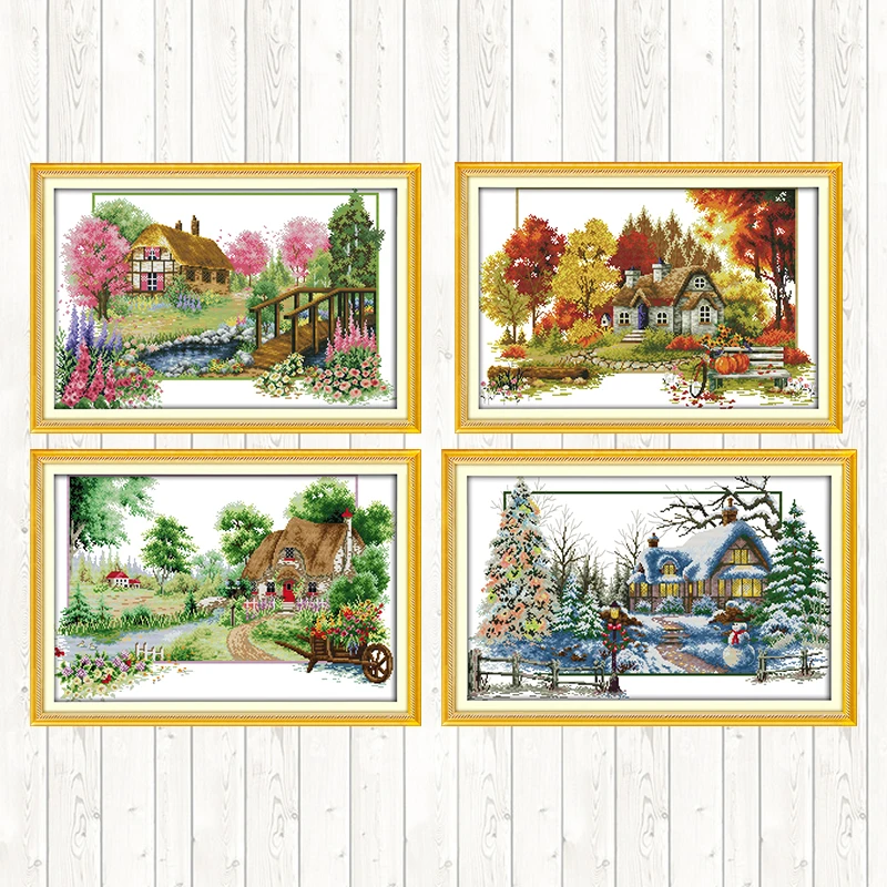Китайская вышивка крестиком Four Seasons 11CT 14CT Печатный холст для вышивки набор