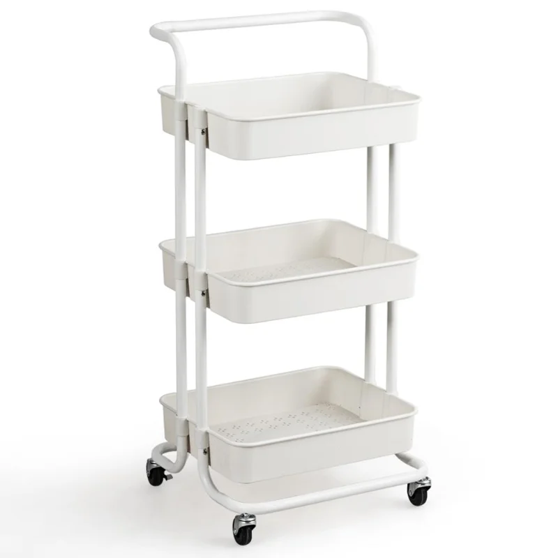 3 Tier Rolling Cart W/Wheels Practical Handle&ABS Storage Basket Organizer White HW70189WH
3 Tier Rolling Cart W/Wheels Practical Handle&ABS Storage Basket Organizer White HW70189WH