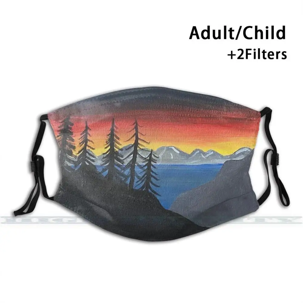 

Hidden Lake Custom Design For Adult Kids Anti Dust Filter Diy Cute Print Washable Mask Lake Trees Mountains Sunset