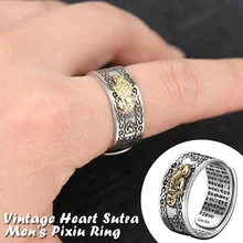 Feng Shui Pixiu Mani Mantra Protection Wealth Ring Amulet Wealth Lucky Open Adjustable Ring Buddhist Jewelry Ring