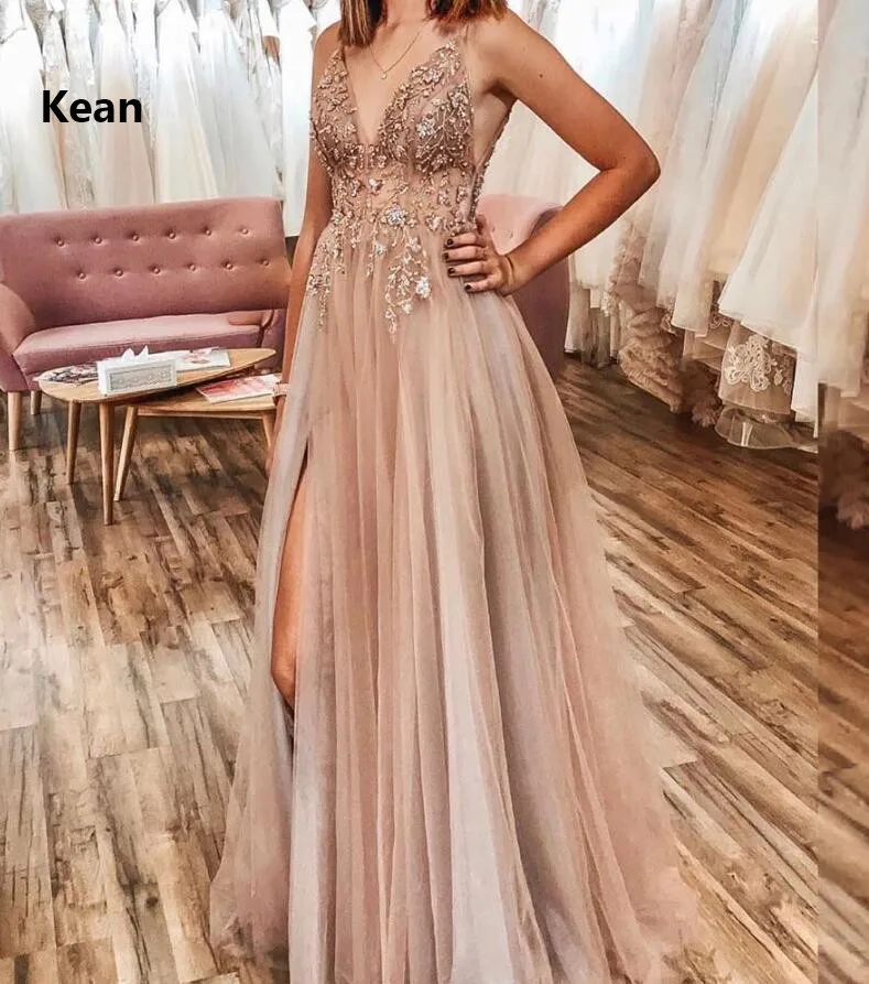 Champagne Prom Dresses Deep-v Lace Slit Illusion Special Occasion Party Dress Prom Gown Evening Dresses Robe De Soiree vestidos
Champagne Prom Dresses Deep-v Lace Slit Illusion Special Occasion Party Dress Prom Gown Evening Dresses Robe De Soiree vestidos