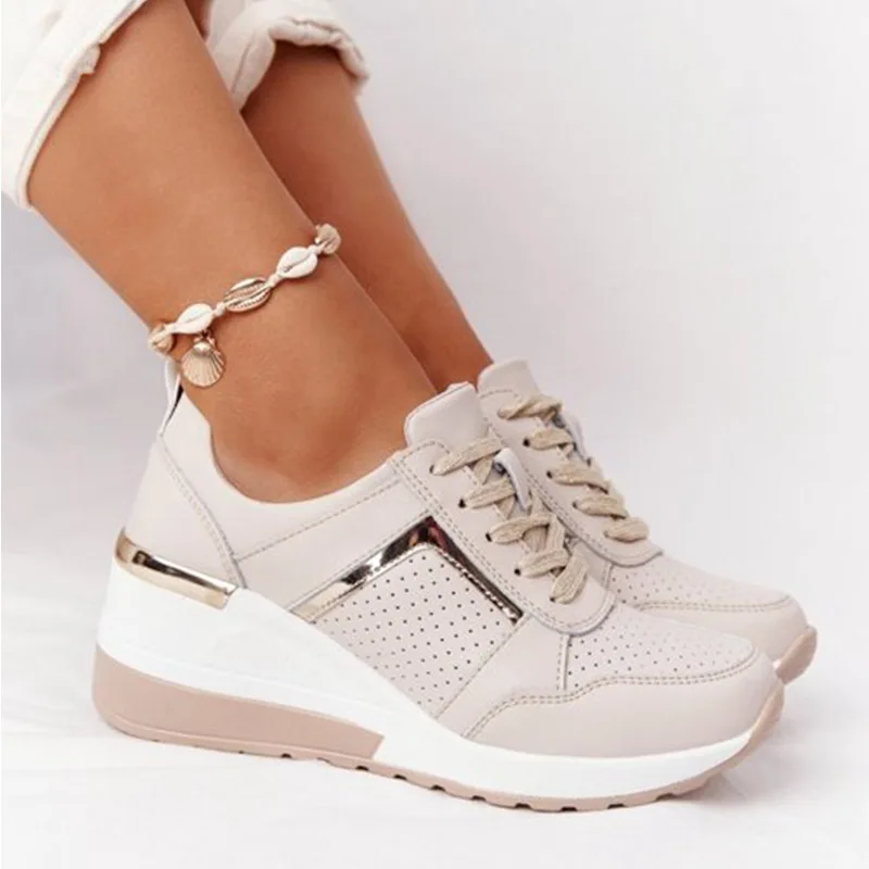 

Casual Platform Ladies Sneakers Wedge Sports Shoes New Women Sneakers Lace-Up Women's Vulcanized Shoes Comfy Females Shoes