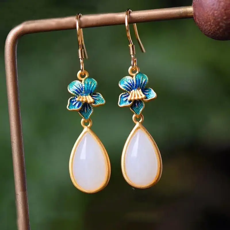 Antique Eardrops Super Fairy Court Style Long Fringe Earrings Women's Sterling Silver Retro Ethnic Style Hetian Jade Blue Earrin
Antique Eardrops Super Fairy Court Style Long Fringe Earrings Women's Sterling Silver Retro Ethnic Style Hetian Jade Blue Earrin