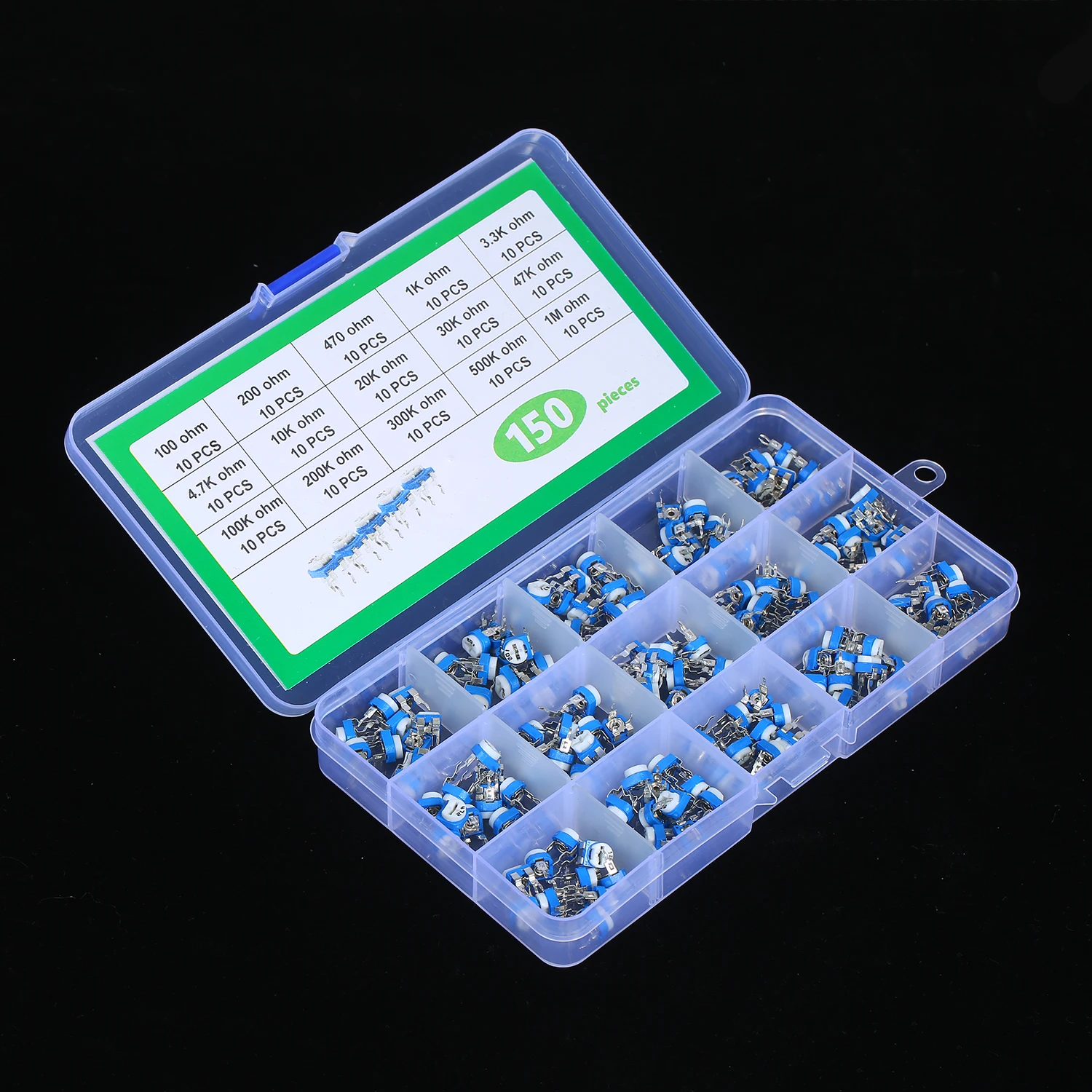 RM065 Trimming Potentiometer Variable Resistors Assorted Kit 150PCS 15 Values 100 Ohm- 1M Ohm Electronic Diy Kit
RM065 Trimming Potentiometer Variable Resistors Assorted Kit 150PCS 15 Values 100 Ohm- 1M Ohm Electronic Diy Kit