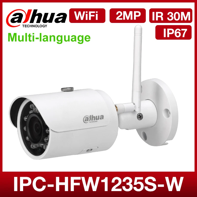 Dahua Wifi IP камера IPC-HFW1235S-W 2MP сетевая cctv пулевая Поддержка H.265 IR 30m IP67 IK10 SD карта