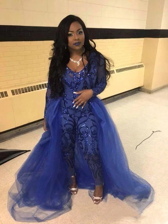 Chic Evening Gowns Jumpsuits Long Sleeves Prom Dresses Detachable Train Lace Applique Luxury African Party Womens Pant Suits
Chic Evening Gowns Jumpsuits Long Sleeves Prom Dresses Detachable Train Lace Applique Luxury African Party Womens Pant Suits