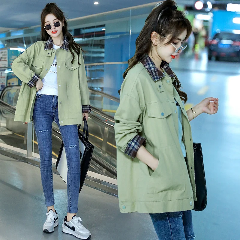 Осень 2021, свободная повседневная клетчатая рабочая одежда в Корейском стиле, женская джинсовая куртка в стиле пэчворк, Студенческая куртка
Осень 2021, свободная повседневная клетчатая рабочая одежда в Корейском стиле, женская джинсовая куртка в стиле пэчворк, Студенческая куртка