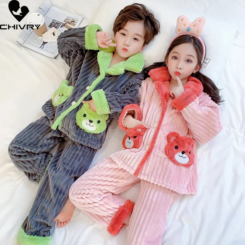 Kids Flannel Pajama Sets Boys Girls Autumn Winter Thicken Warm Cute Home Wear Children Lapel Long Sleeve Sleeping Clothing Sets
Kids Flannel Pajama Sets Boys Girls Autumn Winter Thicken Warm Cute Home Wear Children Lapel Long Sleeve Sleeping Clothing Sets