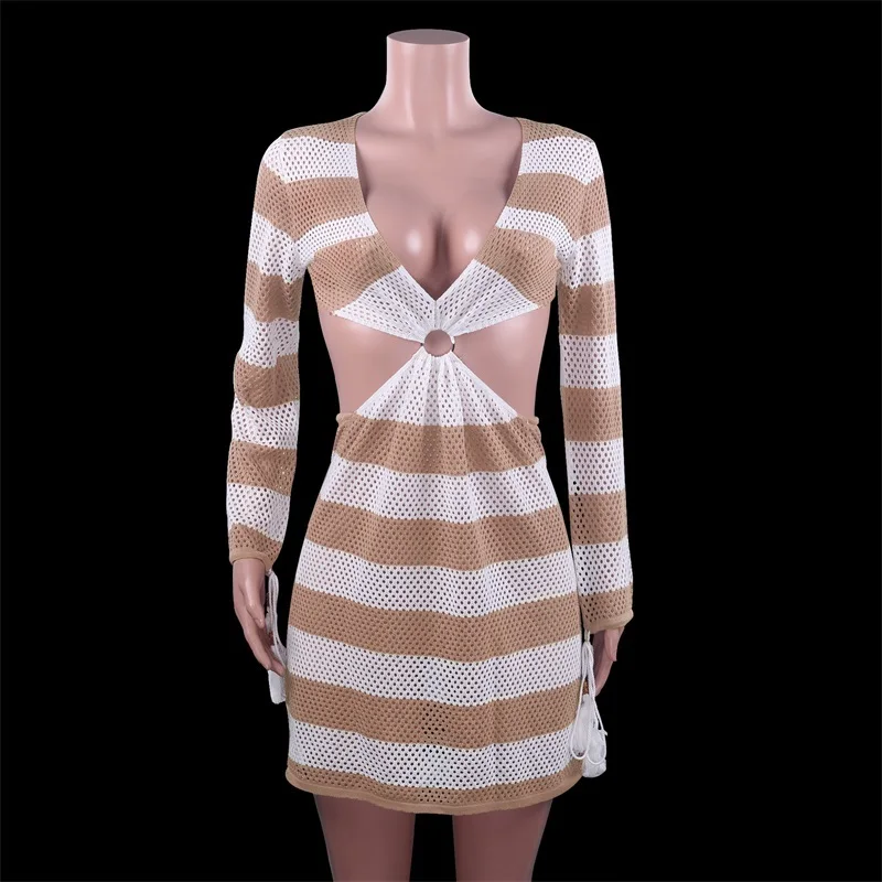 Women's Knitted Dress Cut Out Sexy Casual Long Sleeve Fashion Party Deep V-neck Vintage Elegant Sweater Dresses For Women Female
Women's Knitted Dress Cut Out Sexy Casual Long Sleeve Fashion Party Deep V-neck Vintage Elegant Sweater Dresses For Women Female
