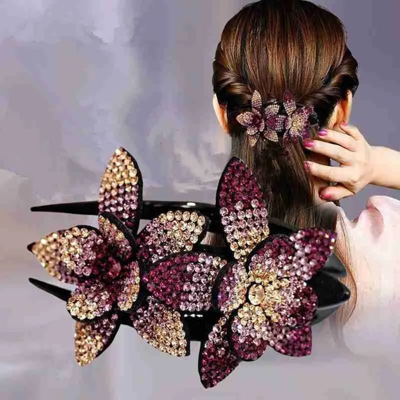 

Стразы Двойной цветочный зажим для волос гребень для волос с кристаллами женские элегантные бусины заколка ручной работы модные аксессуар...