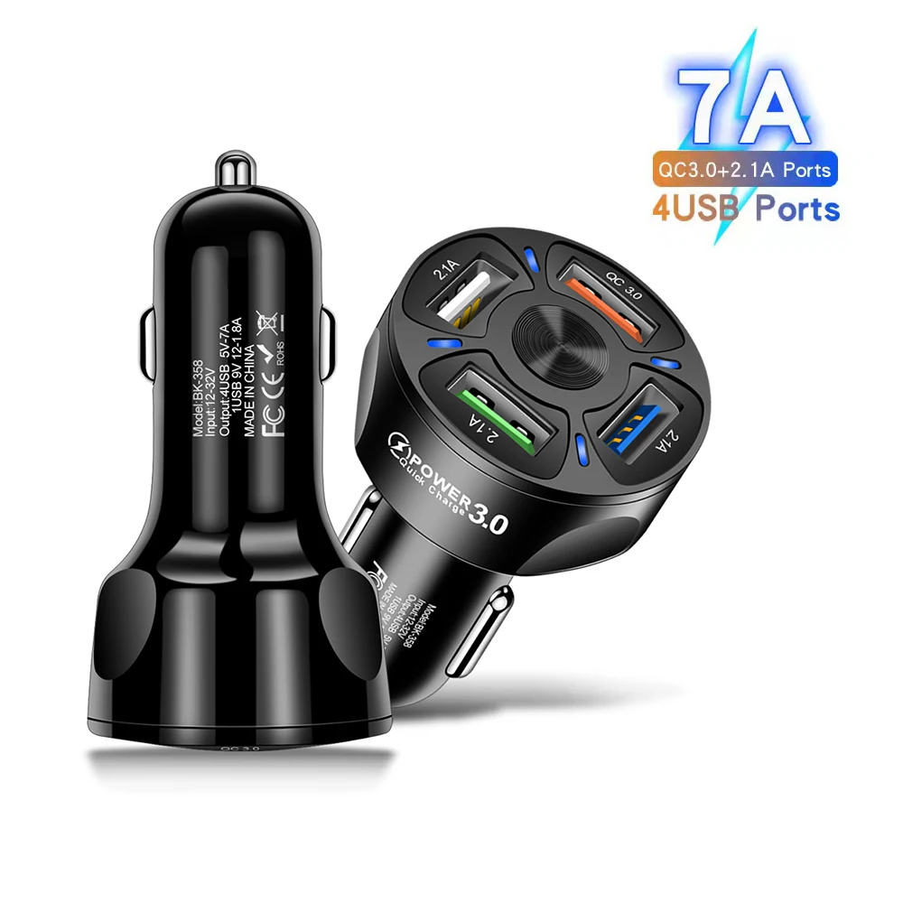 4-port USB Car Charger, Suitable For IPhone 13 12 Pro Car Charger, Car Cigarette Lighter QC 3.0 With LED Light Display
4-port USB Car Charger, Suitable For IPhone 13 12 Pro Car Charger, Car Cigarette Lighter QC 3.0 With LED Light Display