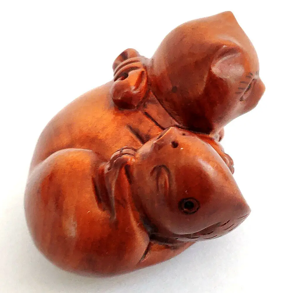 2-Дюймовая японская резная вручную скульптура самшита Netsuke, Миниатюрная кошка, привлекающая рыбу-# X4489
2-Дюймовая японская резная вручную скульптура самшита Netsuke, Миниатюрная кошка, привлекающая рыбу-# X4489