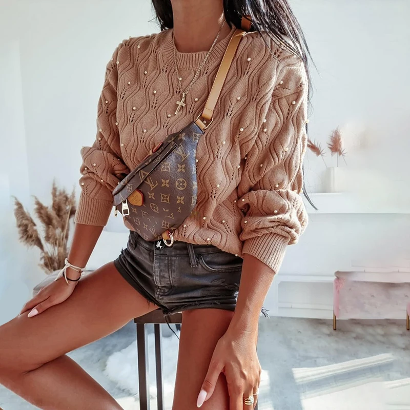Women Fashion Long Sleeve Pullovers Top Female Autumn Fashion Brief Casual Loose Beaded Knitted Sweater
Women Fashion Long Sleeve Pullovers Top Female Autumn Fashion Brief Casual Loose Beaded Knitted Sweater