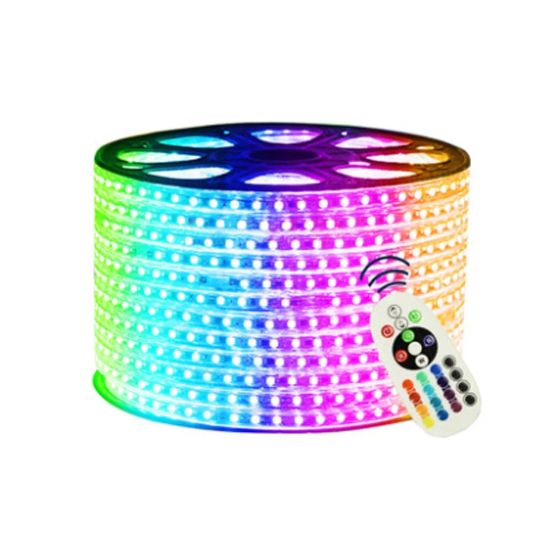 Светодиодная лента 220 В RGB SMD 5050 водонепроницаемая гибкая неоновая с дистанционным управлением декоративная