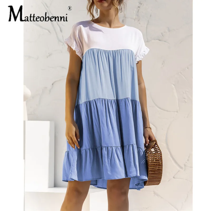 Elegant Summer New Ruffles Short Sleeve O-neck Loose Dress 2021 New Women Casual Patchwork Color Fashion Mini Dress Streetwear
Elegant Summer New Ruffles Short Sleeve O-neck Loose Dress 2021 New Women Casual Patchwork Color Fashion Mini Dress Streetwear