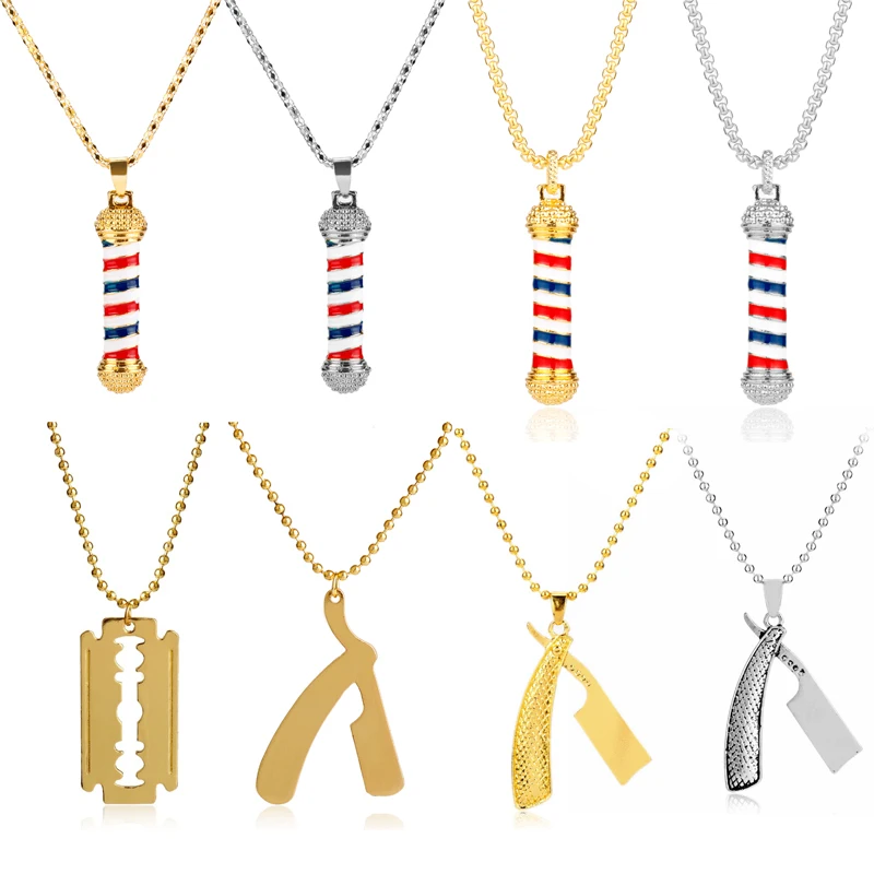 Barber Shop Hair Dresser Tools Necklace 3D Barber Pole Razor Hairclippers Charms Pendant Necklaces Men Women Souvenir
Barber Shop Hair Dresser Tools Necklace 3D Barber Pole Razor Hairclippers Charms Pendant Necklaces Men Women Souvenir
