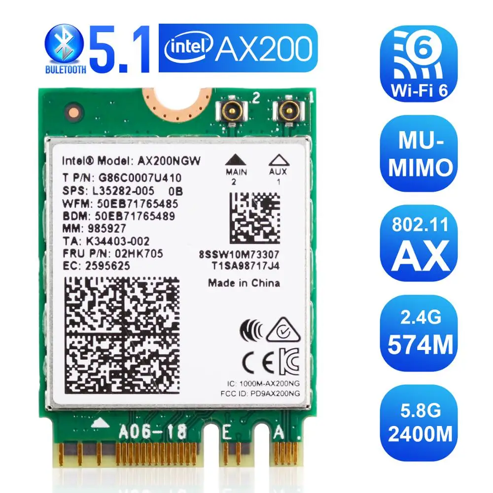 Wi-Fi 6 двухдиапазонный беспроводной AX200-NGW беспроводной Intel Bluetooth 5,0 M.2 NGFF Wi-Fi Wlan карта MU-MIMO
Wi-Fi 6 двухдиапазонный беспроводной AX200-NGW беспроводной Intel Bluetooth 5,0 M.2 NGFF Wi-Fi Wlan карта MU-MIMO