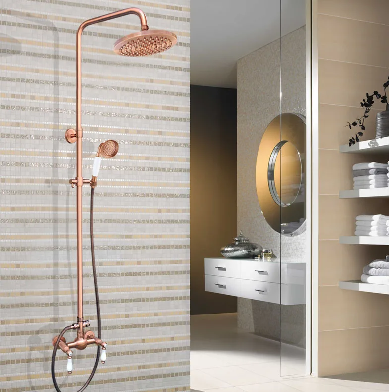 Antique Red Copper Brass Dual Ceramic Handles Bathroom 8 Inch Round Rain Shower Faucet Set Mixer Tap Hand Shower mrg586
Antique Red Copper Brass Dual Ceramic Handles Bathroom 8 Inch Round Rain Shower Faucet Set Mixer Tap Hand Shower mrg586