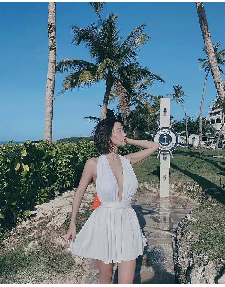 Echoine Solid Sexy Wrap V-neck Mini Dress Backless Lace Up Bandage Dresses Beach Holidays White Dress for Women Elegant Robe 
Echoine Solid Sexy Wrap V-neck Mini Dress Backless Lace Up Bandage Dresses Beach Holidays White Dress for Women Elegant Robe