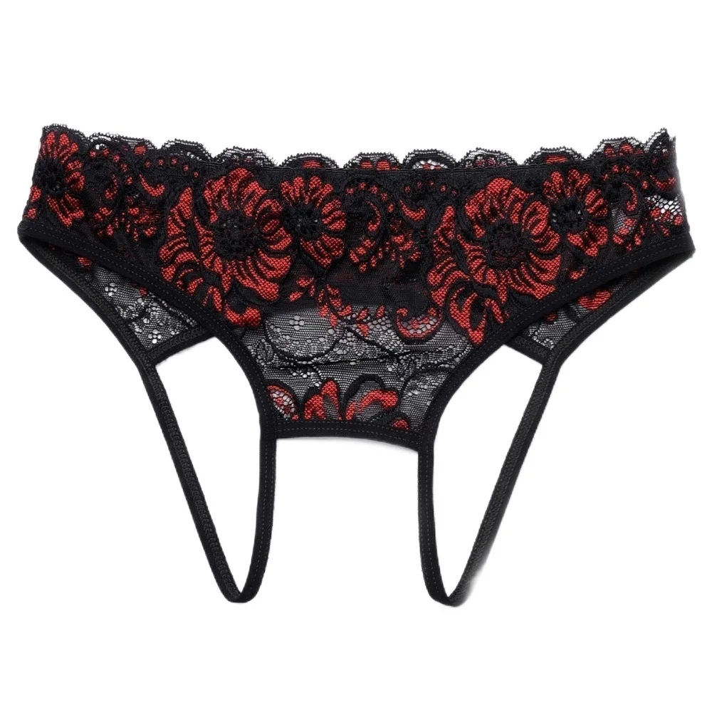 

Women Sex Panties Lace Floral Erotic Underwear Temptation See Through Thongs Open Crotch Briefs Sexy Lingerie Black Blue Gray