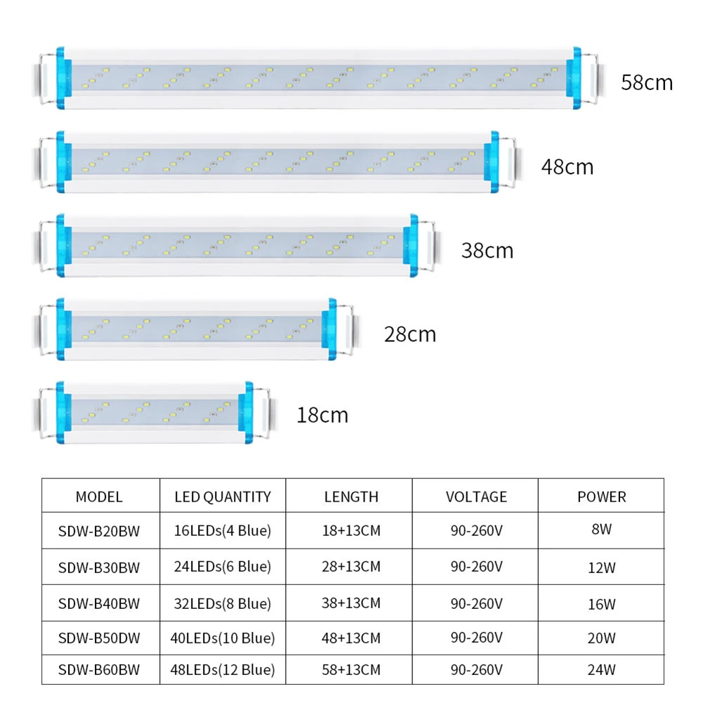 Waterproof Fish Tank Slim Luminaire Adjustable US/EU Plug Aquarium Light LED Decor White Blue Lighting Plant Lamp AC 90-260V
Waterproof Fish Tank Slim Luminaire Adjustable US/EU Plug Aquarium Light LED Decor White Blue Lighting Plant Lamp AC 90-260V