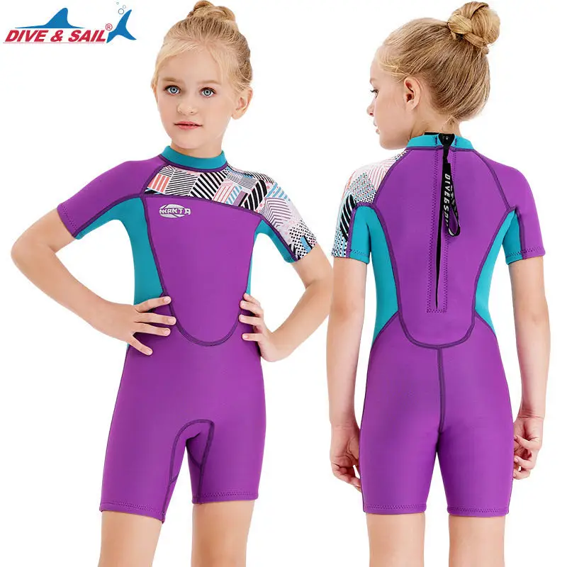 DIVE&ampSAIL Girls Swimming Suit Swimwear Wetsuit Short Neoprene Plaid Diving Kids Swimsuit Surfing Jellyfish Wet | Спорт и