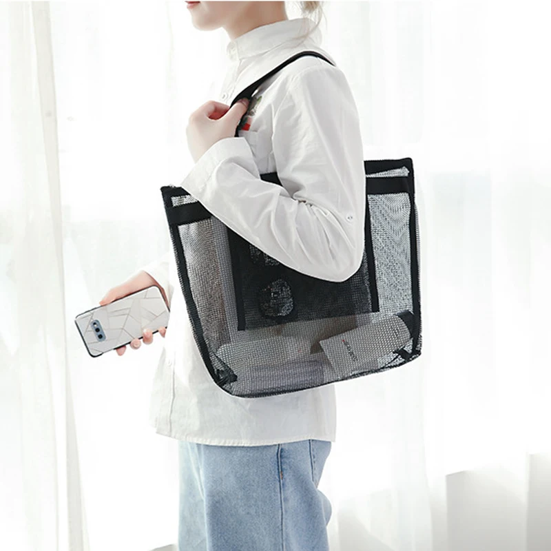 Pink Travel Transparent Mesh Single Shoulder Beach Bag Fashion Light Women Large Shopping Bag Women's Tote Handbag For Female
Pink Travel Transparent Mesh Single Shoulder Beach Bag Fashion Light Women Large Shopping Bag Women's Tote Handbag For Female