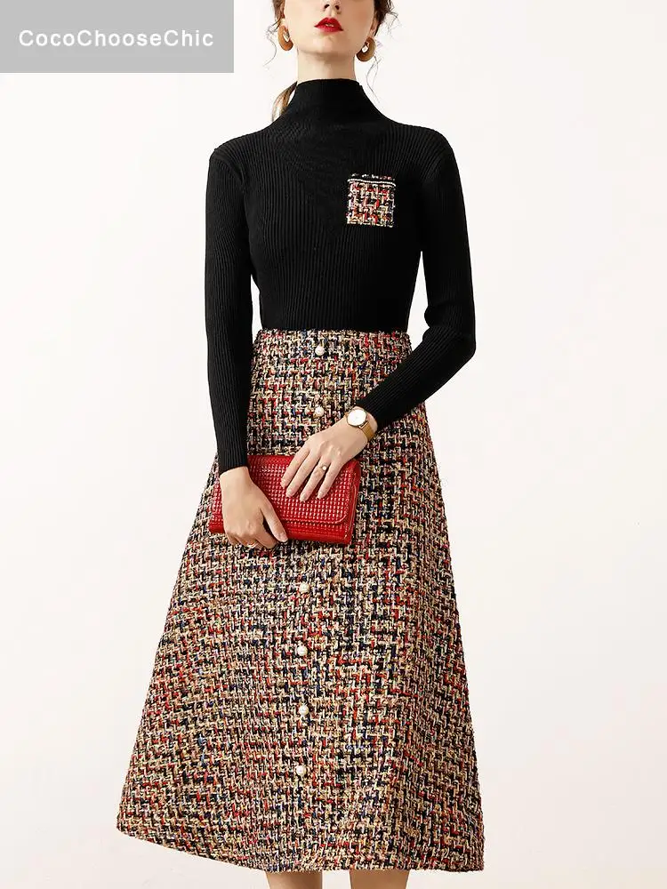 Luxury Outfits Winter 2021 Women Tweed Skirt Suits High Quality Knitted Black Pullovers + Pearls Woolen Long Skirt Two Piece Set
Luxury Outfits Winter 2021 Women Tweed Skirt Suits High Quality Knitted Black Pullovers + Pearls Woolen Long Skirt Two Piece Set