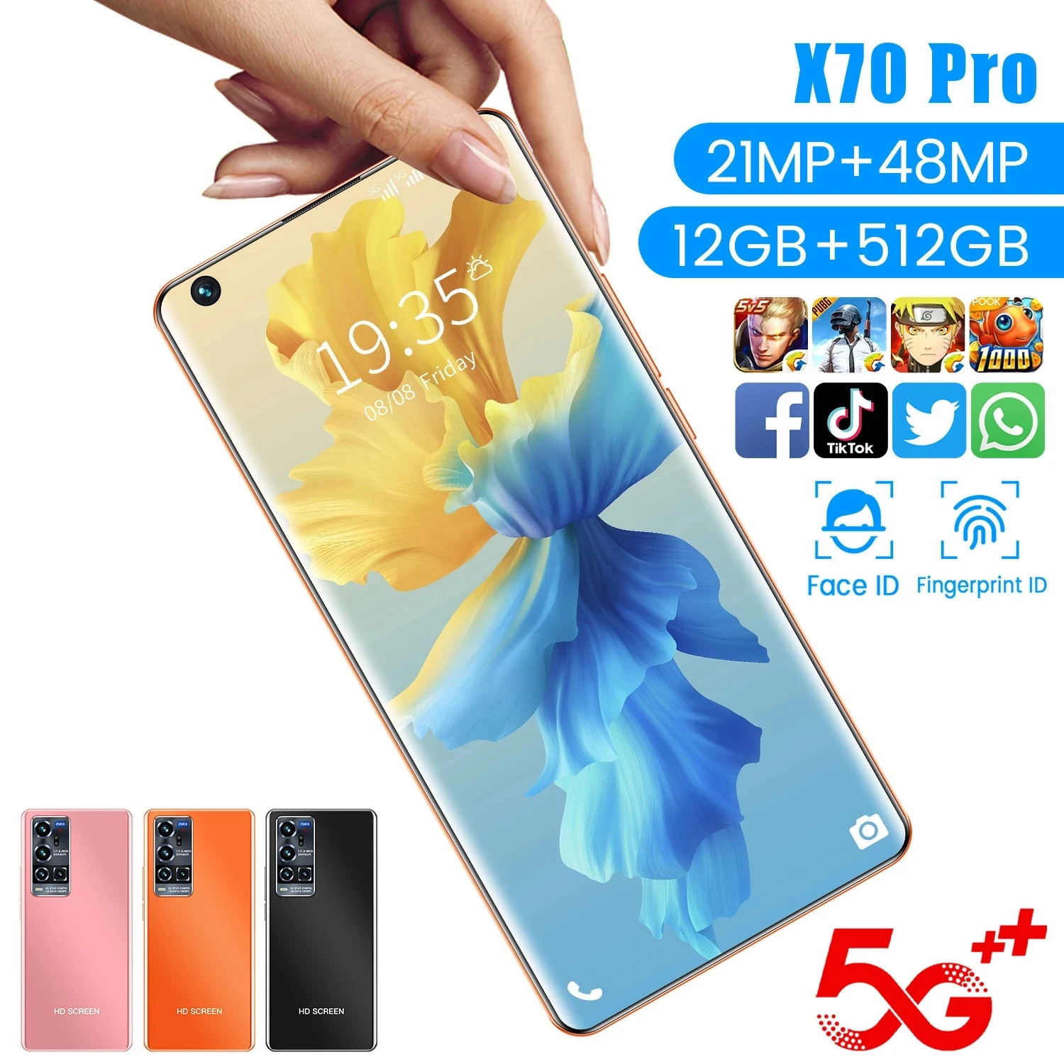 7.5 Inch HD Screen 5000mAh Smartphone New Galxy X70 Pro 21+48MP MTK6889 10 Core Mobilephone Double SIM Face Unlock Android 10
7.5 Inch HD Screen 5000mAh Smartphone New Galxy X70 Pro 21+48MP MTK6889 10 Core Mobilephone Double SIM Face Unlock Android 10