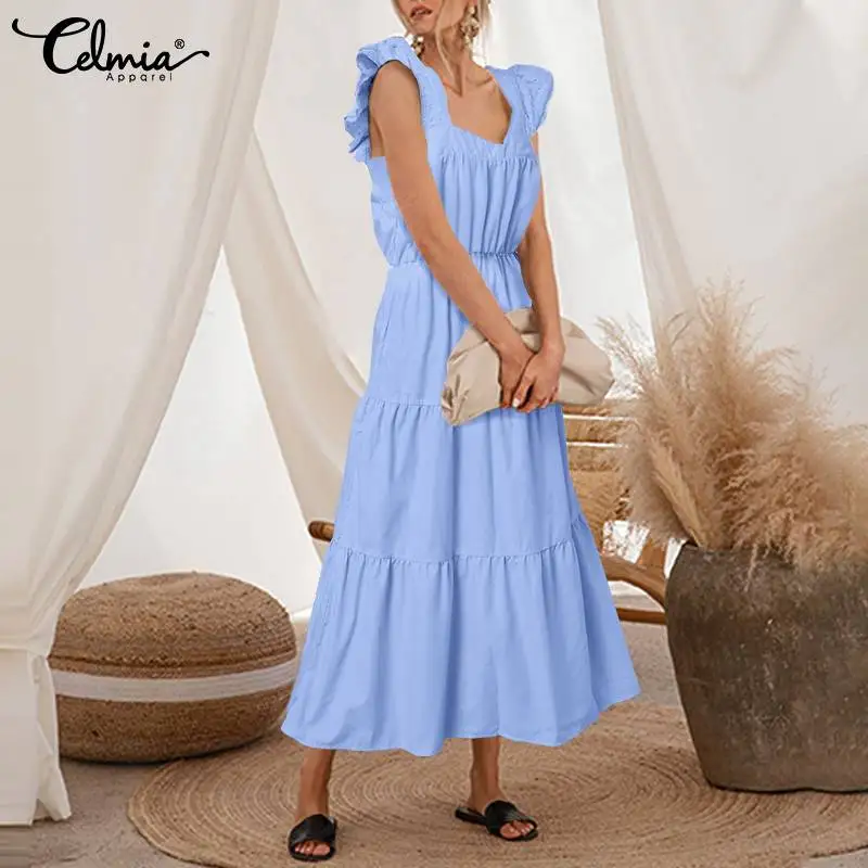 Celmia A-line Ruffles Square Collar Midi Vestidos Women Elegant Pleated Casual Loose Long Dress Sleeveless Party Apron Dress
Celmia A-line Ruffles Square Collar Midi Vestidos Women Elegant Pleated Casual Loose Long Dress Sleeveless Party Apron Dress