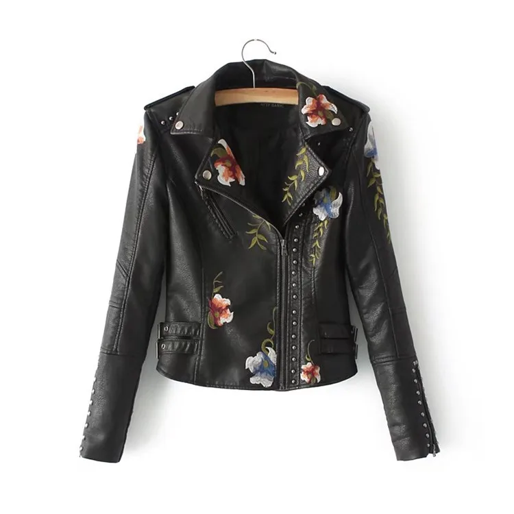 Embroidery faux leather PU Jacket Women Spring Autumn Fashion Motorcycle Jacket Black faux leather coats Outerwear Coat HOT
Embroidery faux leather PU Jacket Women Spring Autumn Fashion Motorcycle Jacket Black faux leather coats Outerwear Coat HOT