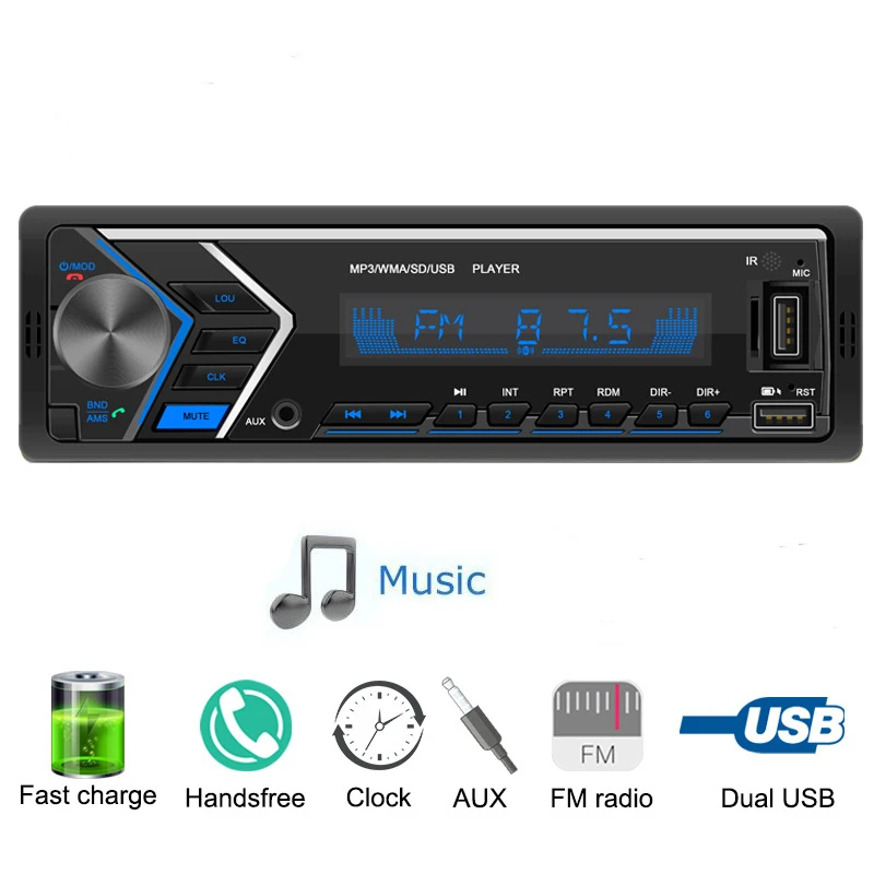 

12V car MP3 Player Hands-free FM Radio Colorful Lights Car Audio Central Control Support USB/SD AUX Port