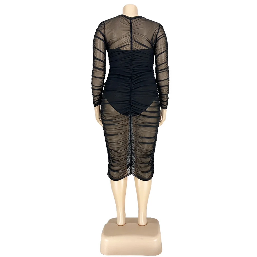 Women's Mesh Black See-through Long Sleeve Pleated Dresses Casual Clubwear Skinny Dress Thin Transparent Calf-length Vestido
Women's Mesh Black See-through Long Sleeve Pleated Dresses Casual Clubwear Skinny Dress Thin Transparent Calf-length Vestido