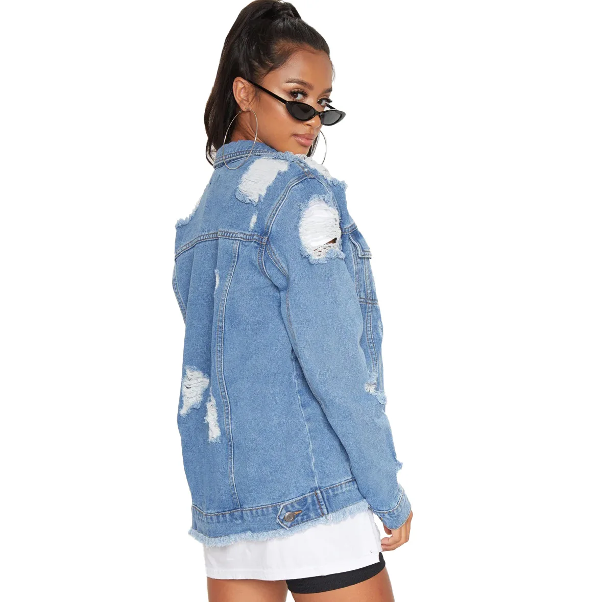 All-match Hole Denim Jackets High Street Long Sleeve Turn-down Collar Single-breasted Jackets Blue Loose Casual Coats Hot Sale
All-match Hole Denim Jackets High Street Long Sleeve Turn-down Collar Single-breasted Jackets Blue Loose Casual Coats Hot Sale