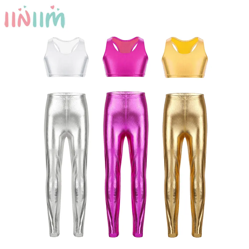 Kids Girls Stage Performance Clothes Metallic Short Tops+Skinny Pants Set Kids Jazz Modern Dance Trousers Hip Hop Pants Costumes
Kids Girls Stage Performance Clothes Metallic Short Tops+Skinny Pants Set Kids Jazz Modern Dance Trousers Hip Hop Pants Costumes