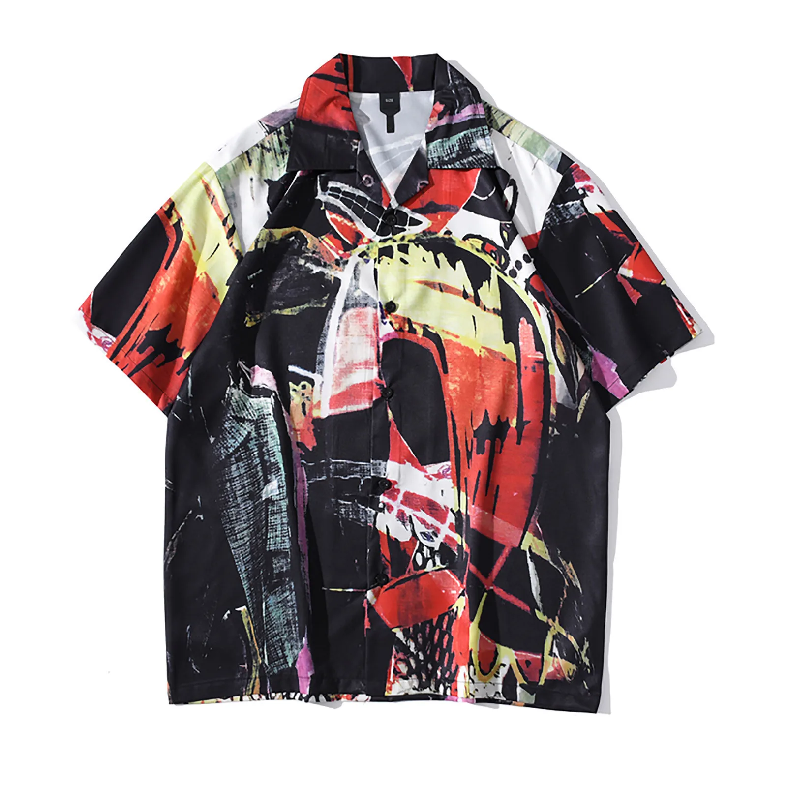 

Men and women same beachwear Hawaiian print loose solid color couple button shirt cardigan summer print short shirt Ѭђбака Q6