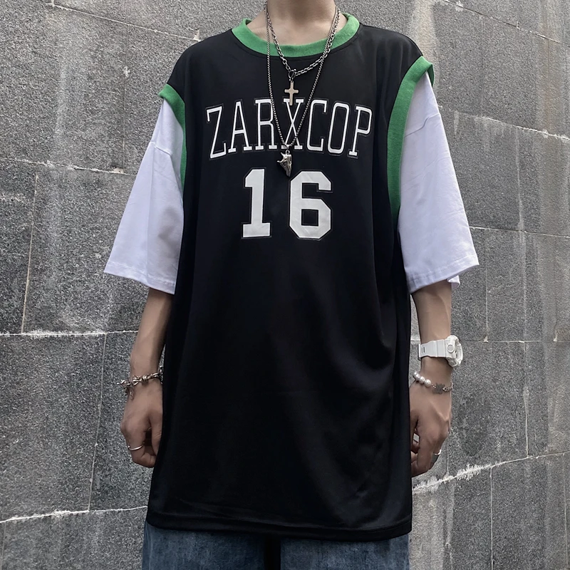 Футболка с имитацией двух частей в стиле пэчворк, Молодежная Футболка в гонконгском стиле, забавная винтажная удобная одежда, новинка 2021, ул... 
Футболка с имитацией двух частей в стиле пэчворк, Молодежная Футболка в гонконгском стиле, забавная винтажная удобная одежда, новинка 2021, ул...