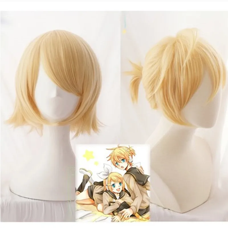 Vocaloid Kagamine Rin / Len короткие светлые термостойкие волосы косплей костюм парик + трек